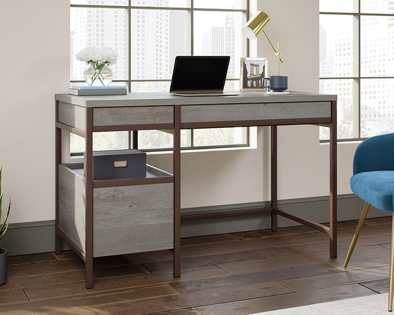 Manhattan Gate Single Pedestal Desk With Drawers Mystic Oak Finish by Homeportonline
