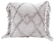 Pillow Tufted Zig Zag & Fringe Cotton Blend Grey 20" Square by Homeportonline