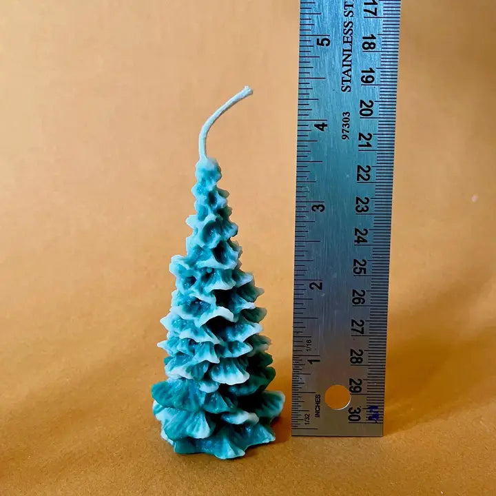 Christmas Tree Beeswax Candle- Snowy