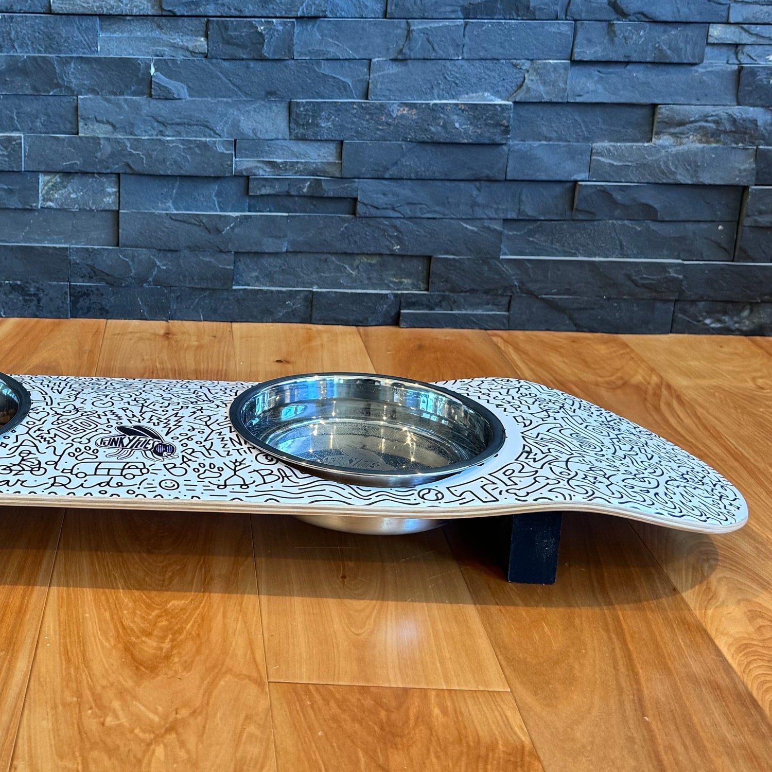 Doodles - Elevated Skateboard Cat Feeding Stand with 2 Bowls