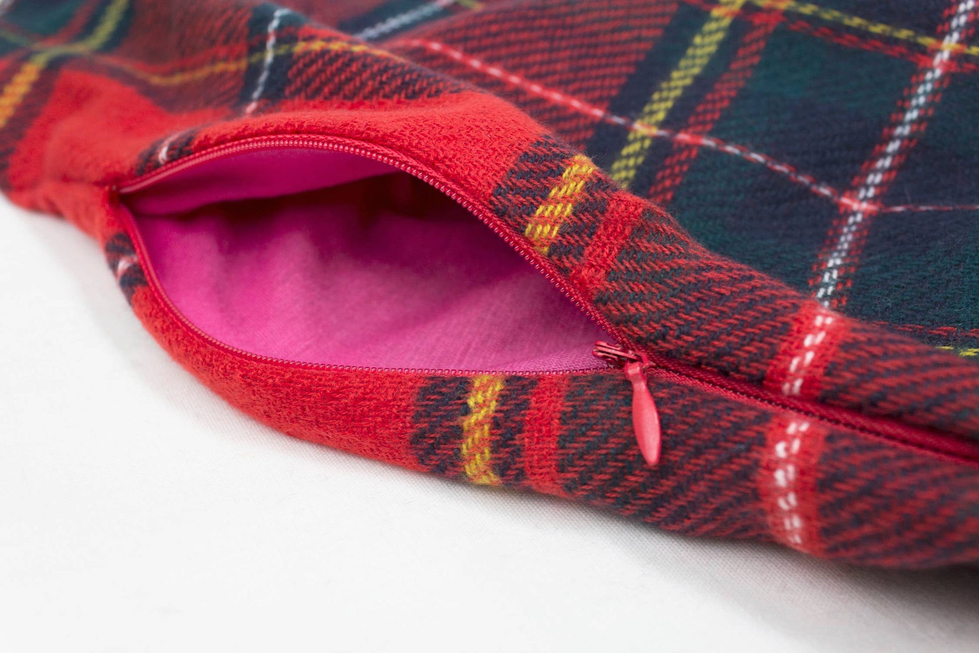 Stylish Plaid Infinity Scarf with Hidden Zipper: Muted Green & Red by SidePony Boutique