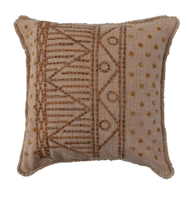 Pillow Embroidered Cotton Slub Brown & Tan Tones 18"Square by Homeportonline