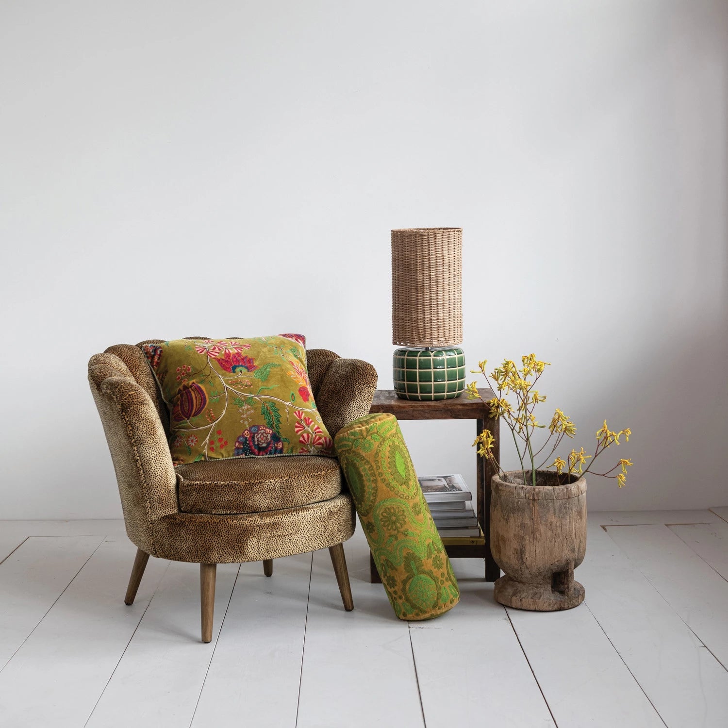 Chair Upholstered Velvet Leopard Pattern Wood Legs by Homeportonline