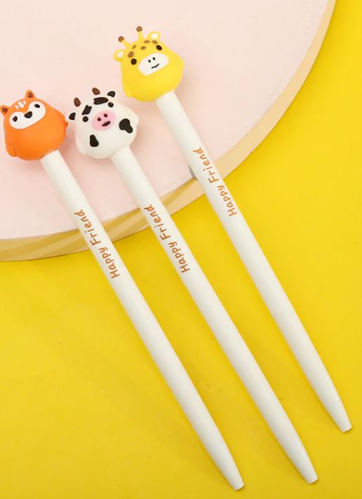 Gel Pen Happy Friends (Giraffe, Cow or Fox) Retractable (Sold Individually) by Homeportonline