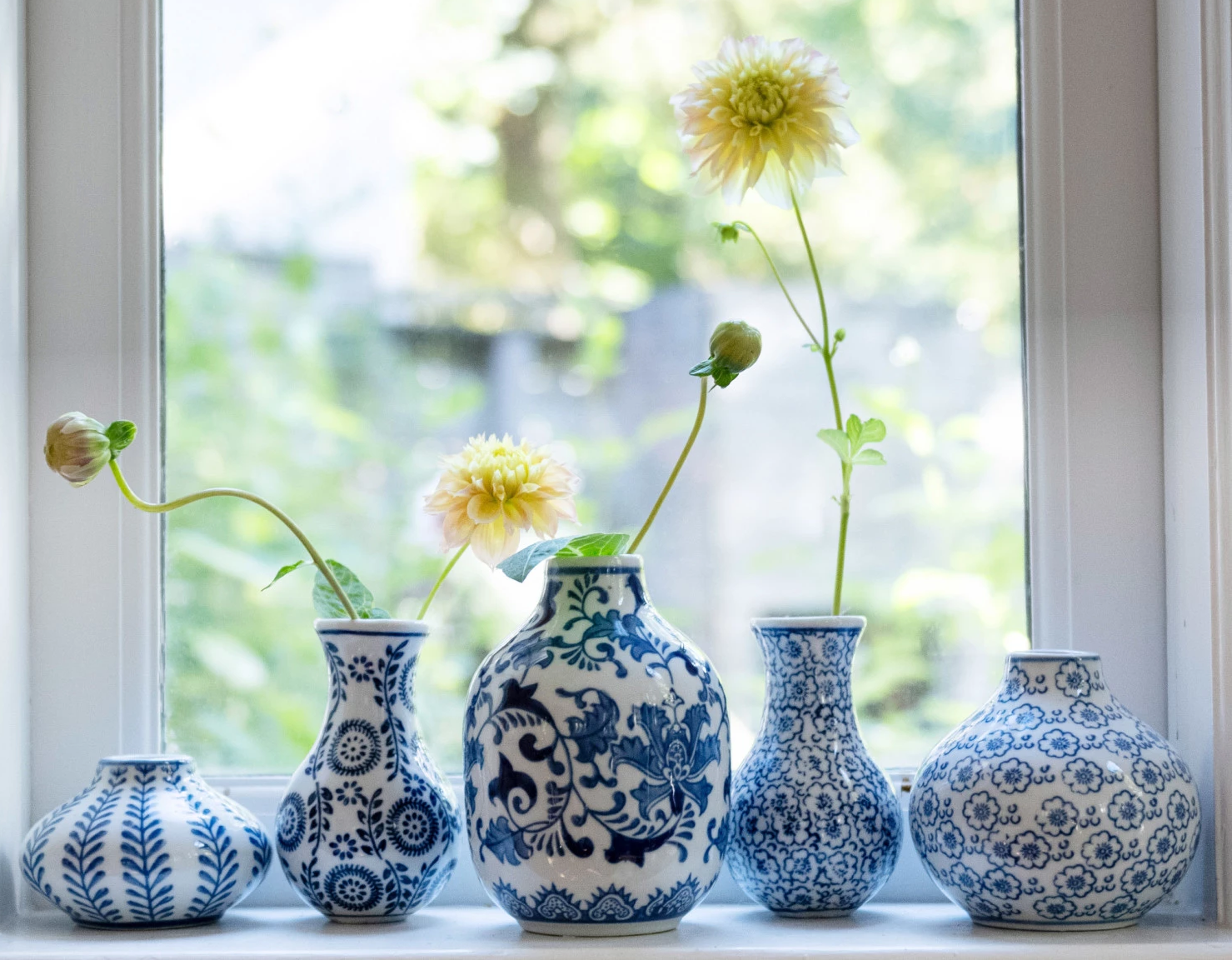 Vase Stoneware Hand-Stamped 3 Styles Blue & White Large 5.75"h by Homeportonline