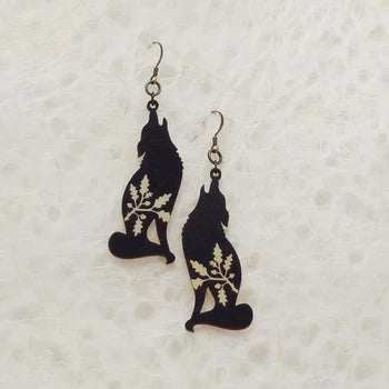 Wolf Printed Wood Earrings by Wild Lark