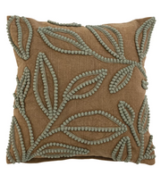 Pillow Cotton Slub With Embroidered Botanical Design Cocoa & Sage 16"Square by Homeportonline