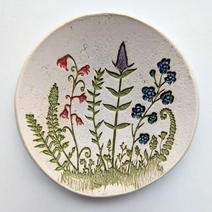 Large Wildflower Scene Pottery Dish Bowl