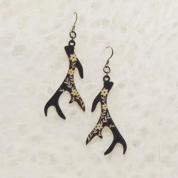 Antler Printed Wood Earrings