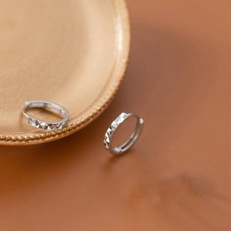 Dainty Geometric Huggie Hoop Earrings in 925 Sterling Silver: Silver / 1.4 cm by SidePony Boutique