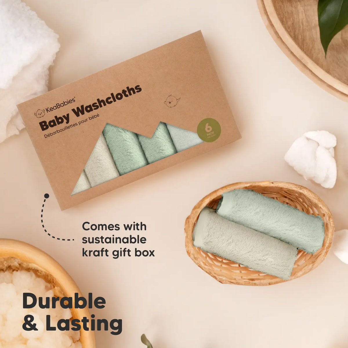 6-Pack Baby Wash Cloths - White/Stone
