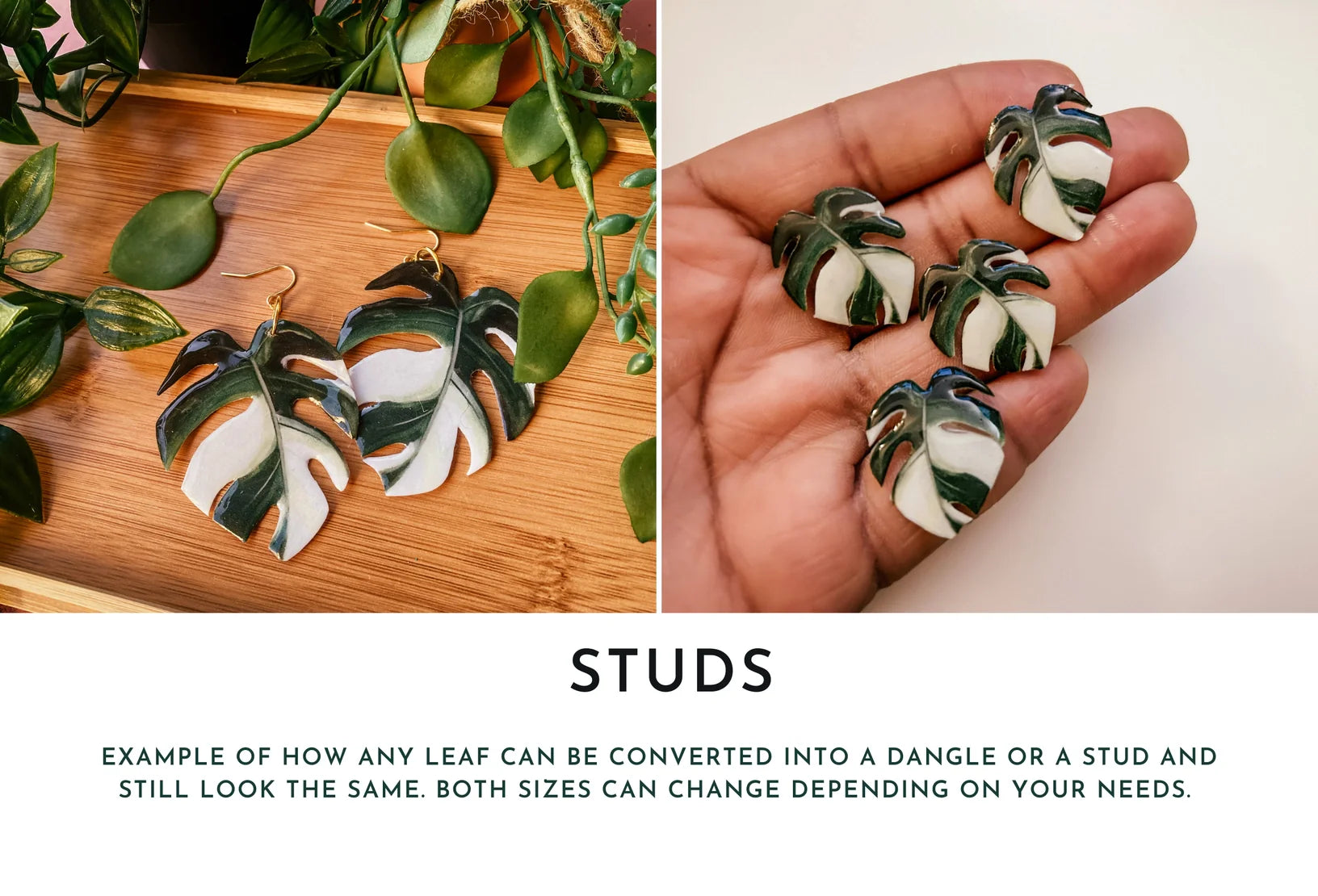 Monstera Albo Plant Leaf Earring, Magnet, Accessory,Decor