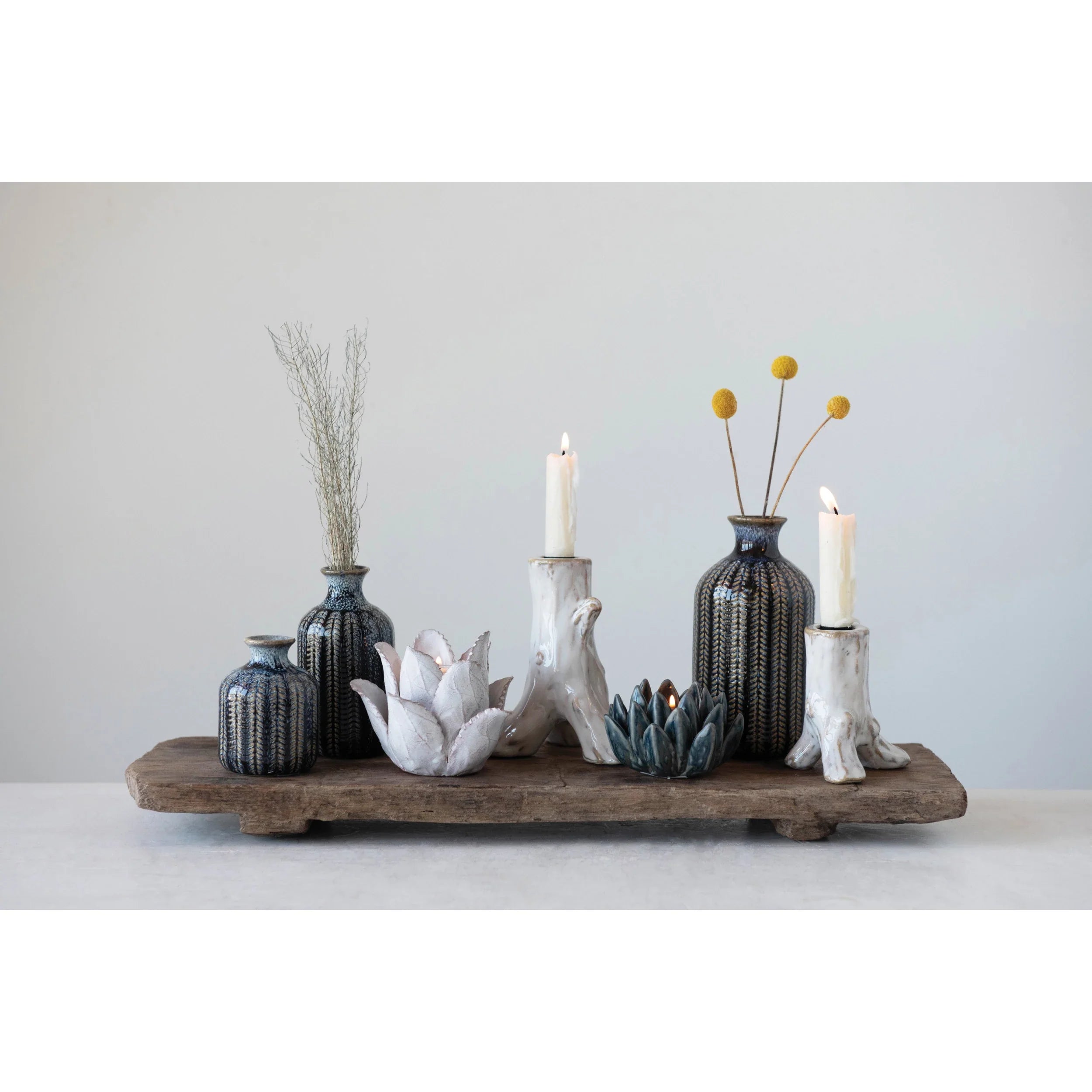 Vase Embossed Stoneware Reactive Glaze Grey Large by Homeportonline