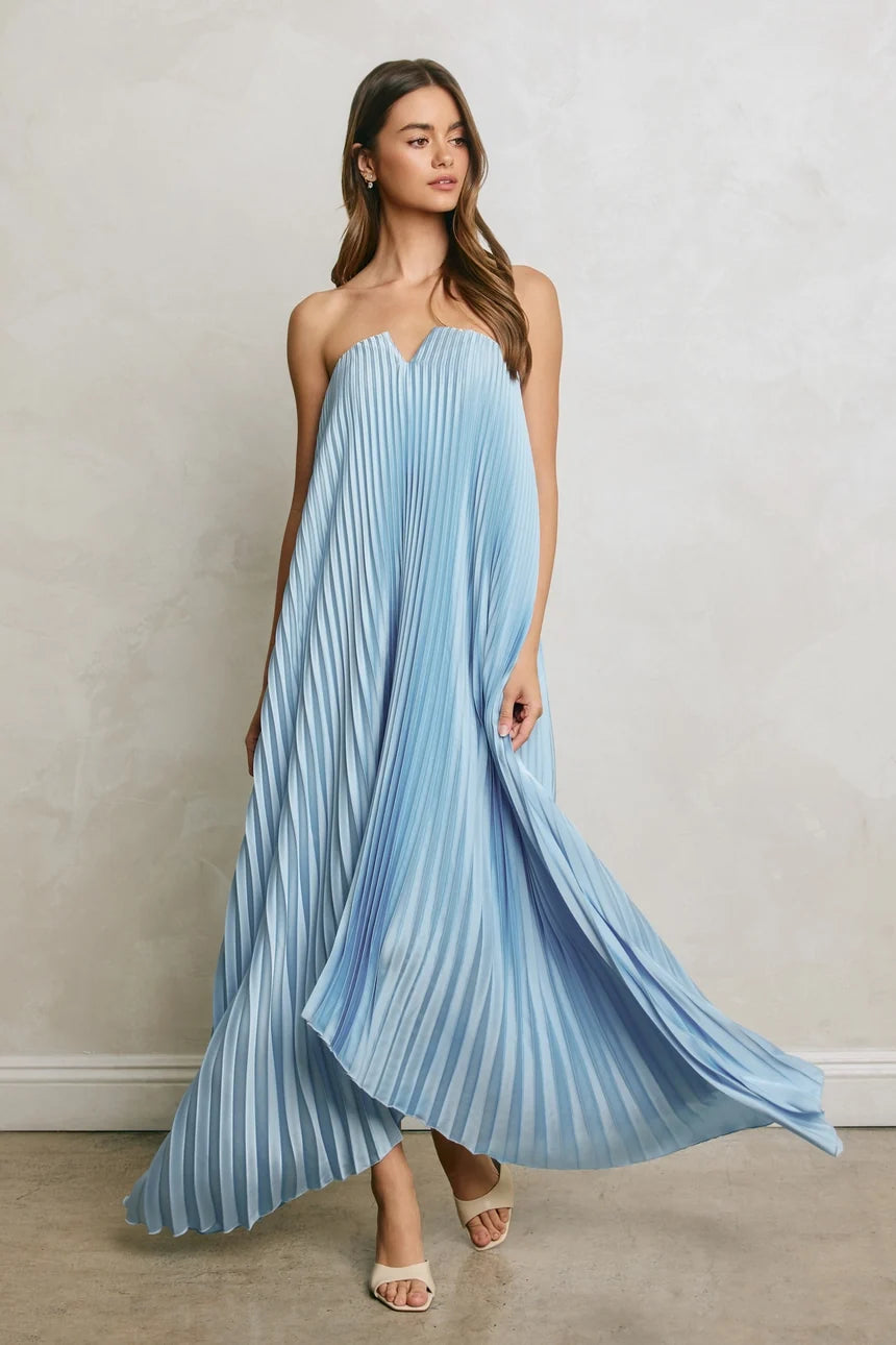 Dress Forum Satin Strapless Pleated Maxi Column Dress
