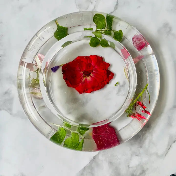 Handmade Candle Holder | Clear with Real Botanicals