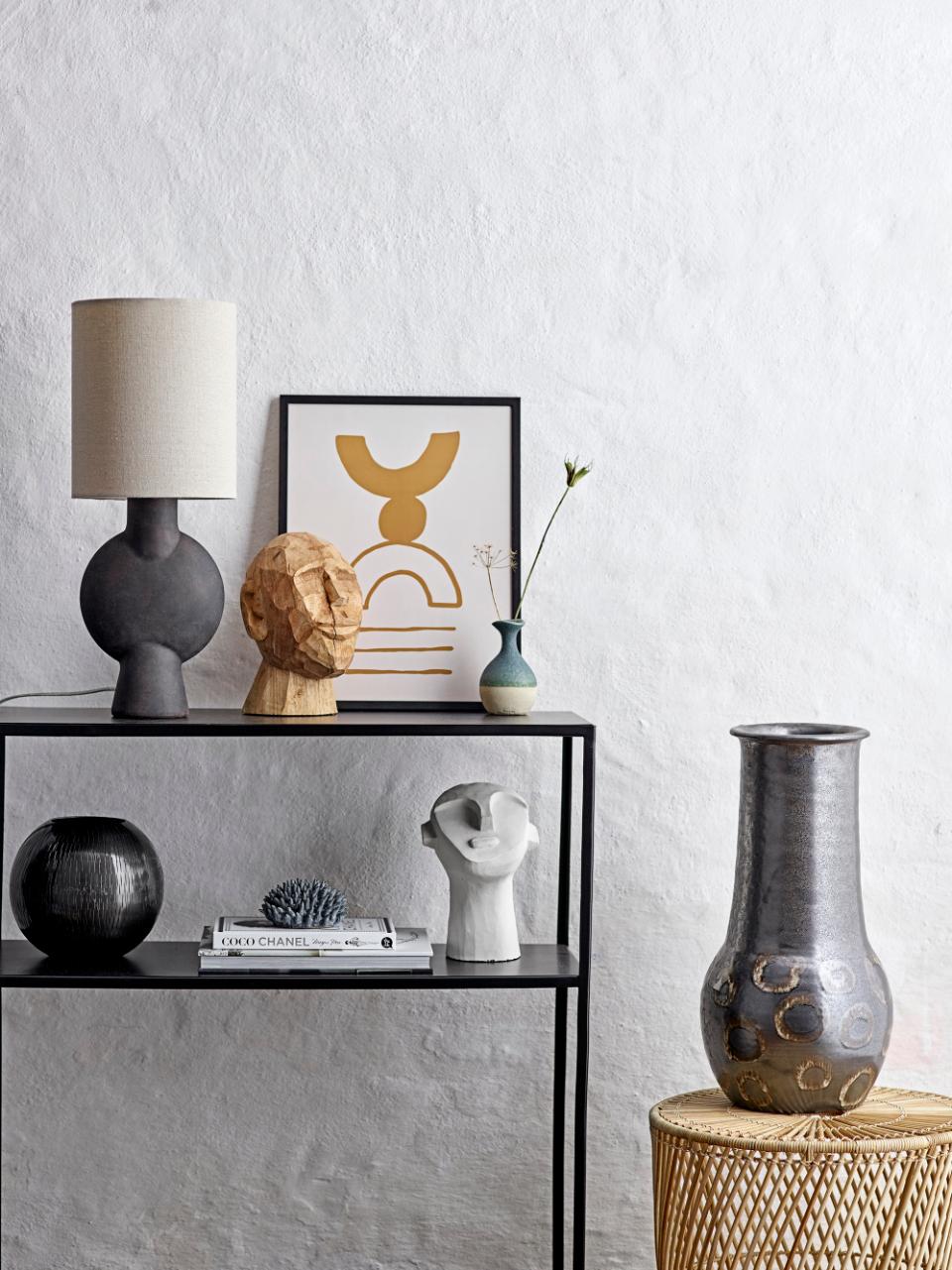 Lamp Terracotta Matte Black Base With Linen Shade 8" Round x 21.5"H by Homeportonline
