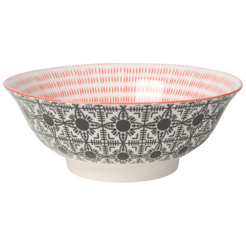 Stamped Pattern Bowl - 8" Black / Red Tile by Homeportonline