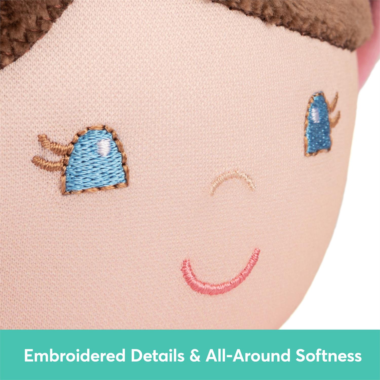 Plush Baby Doll Sustainable Rosabella Dressed In A Pink Onesie by Homeportonline