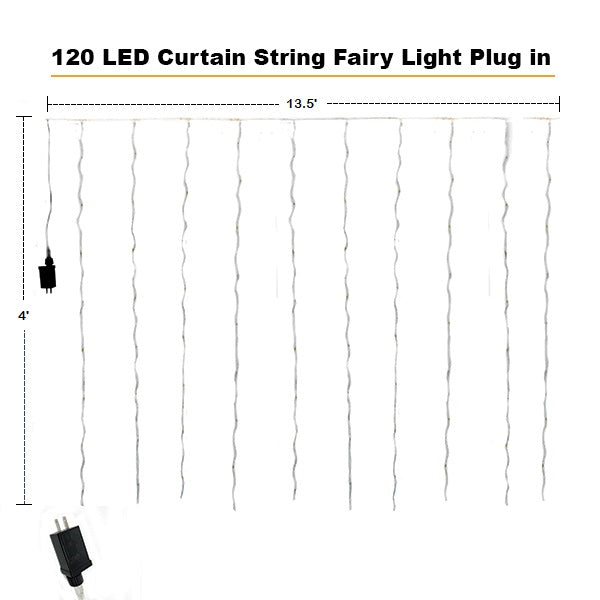 Curtain Fairy Lights - 120 LED Silver String Warm White by Homeportonline