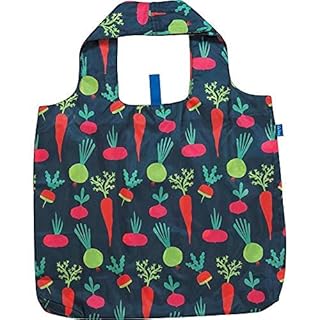rockflowerpaper Reusable Grocery Bags for Shopping - Root Veggies Blue Pattern Blu Bag - Machine Washable, Foldable, Packable Tote - Large Handles - Heavy Duty and Lightweight - Zippered Top Pouch (B08H1C2S3T)