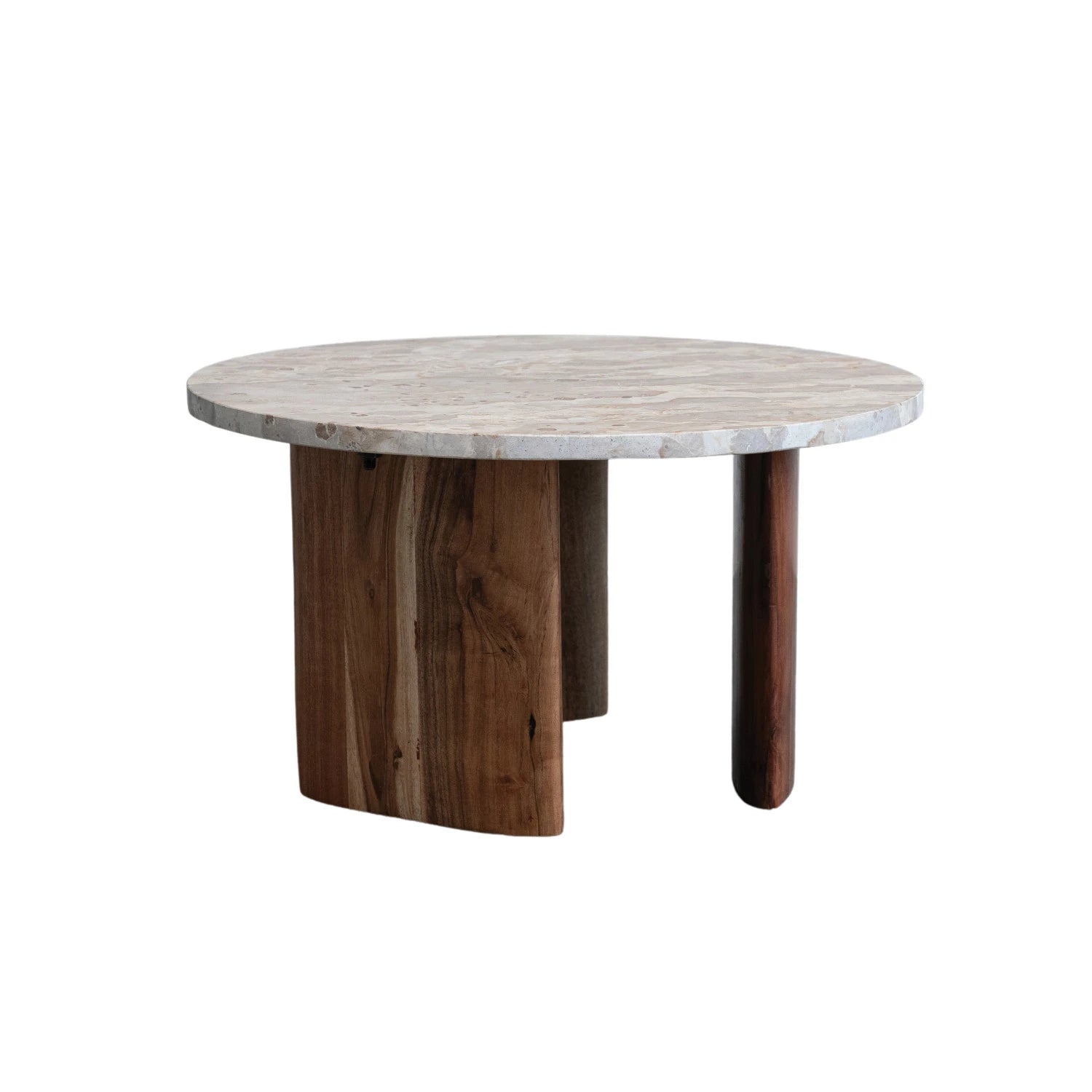 Marble & Acacia Wood Coffee Table 24" Round x 13.25"h by Homeportonline