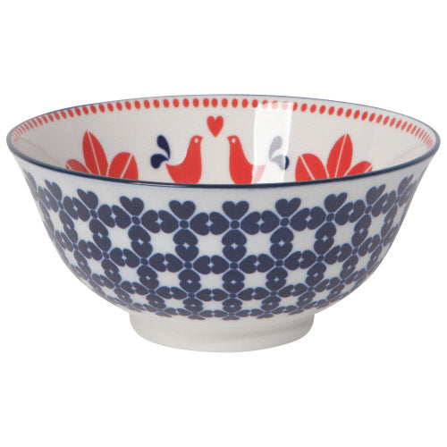 Stamped Pattern Bowl - 6" Red Navy Bird by Homeportonline