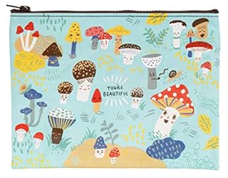 Blue Q Zipper Pouch, Cute Lil' Mushrooms. Chunky Sturdy Zipper, Easy-to-Wipe-Clean, Made from 95% Recycled Material. Great for organizing Larger Bags. 7.25" h x 9.5" w (B082WMJPCJ)