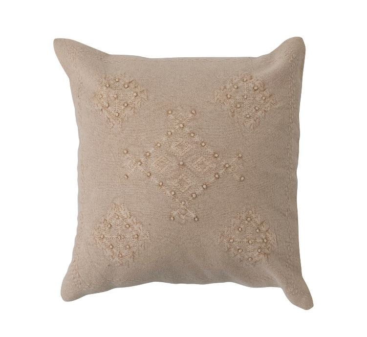 Pillow Cotton Embroidered French Knots Linen 18" Square by Homeportonline