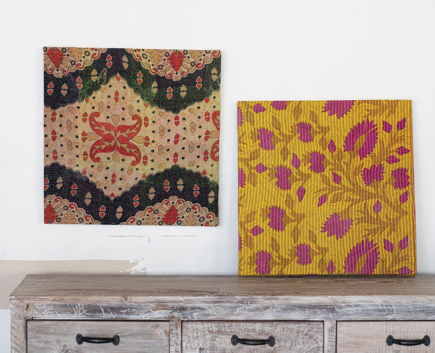 Wall Décor Bengali Rali Quilt Found Cotton & MDF Unique Patterns (Each One Will Vary) by Homeportonline