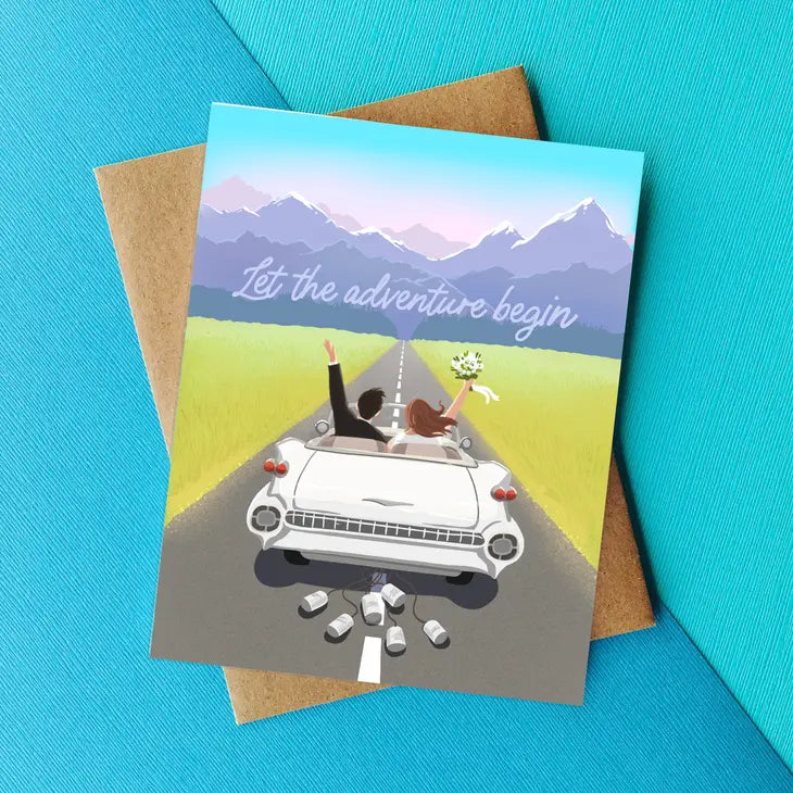 "Let the adventure begin" Wedding Card