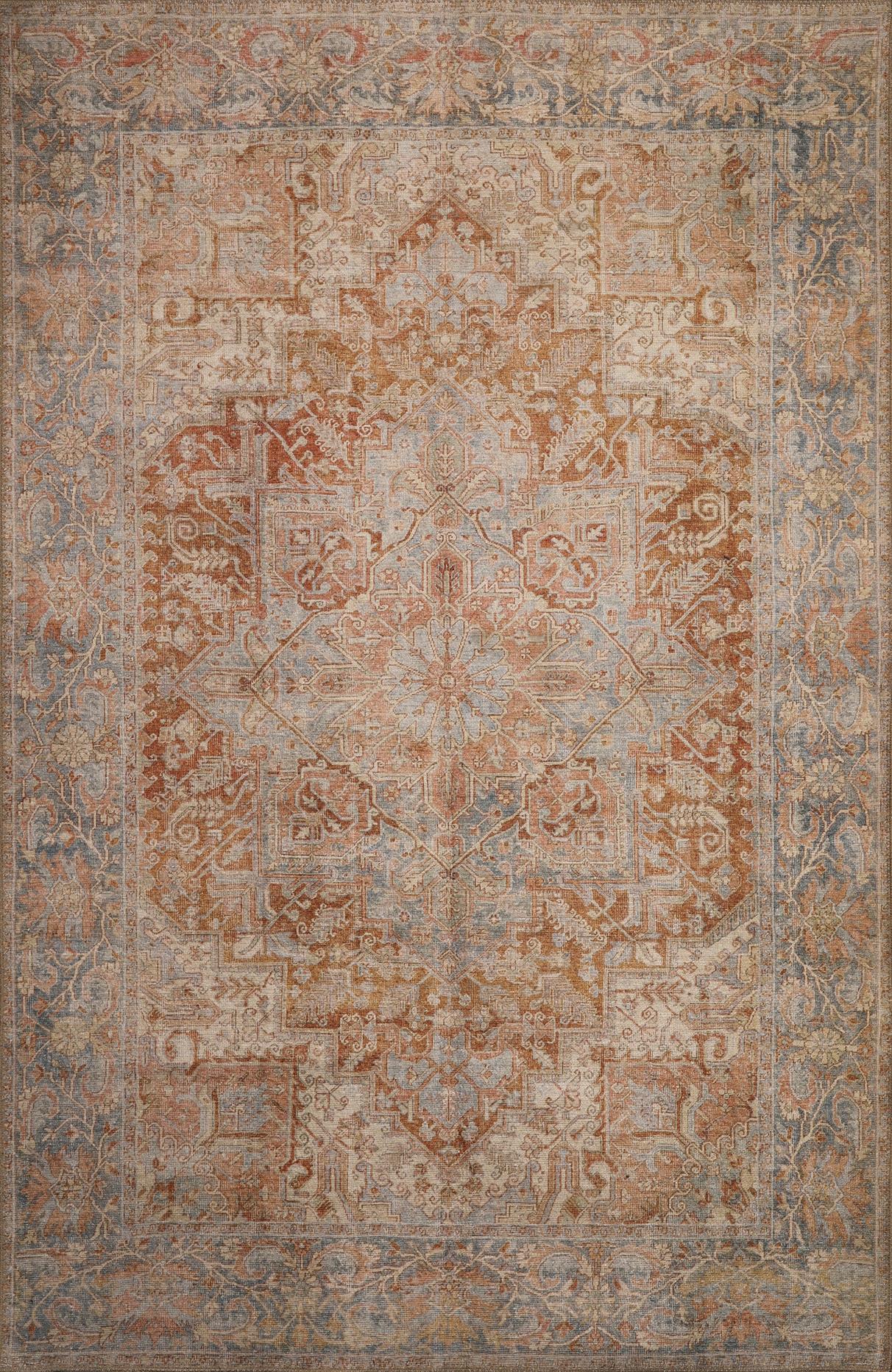 London Serena Rust & Blue Washable Rug 5'6" x 7'6" by Homeportonline