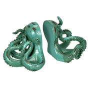 Zeckos Octopus Bookends Aqua Green Polyresin Set of 2 Coastal Nautical Decor