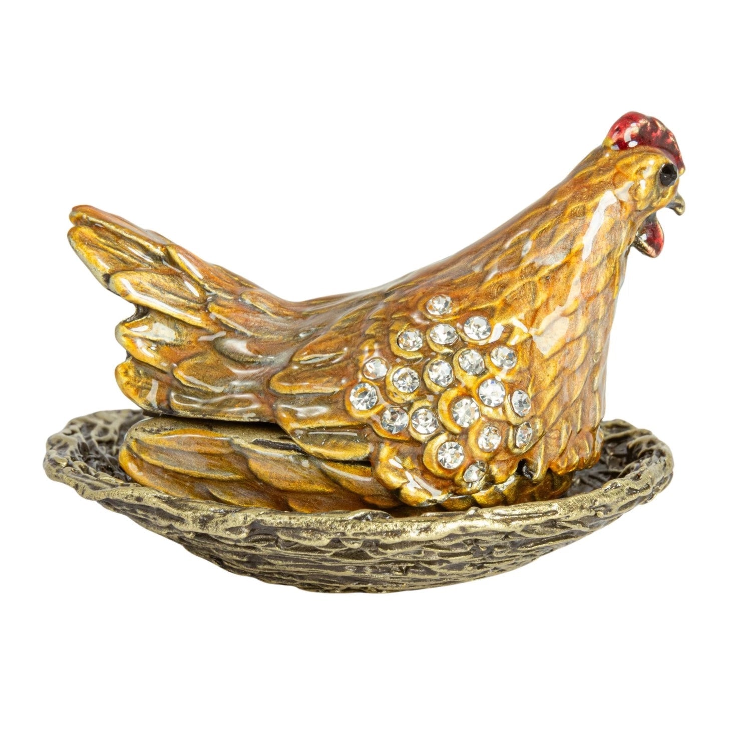 Trinket Box Enameled Metal Hen on Nest 2.75"w x 1.5"h by Homeportonline