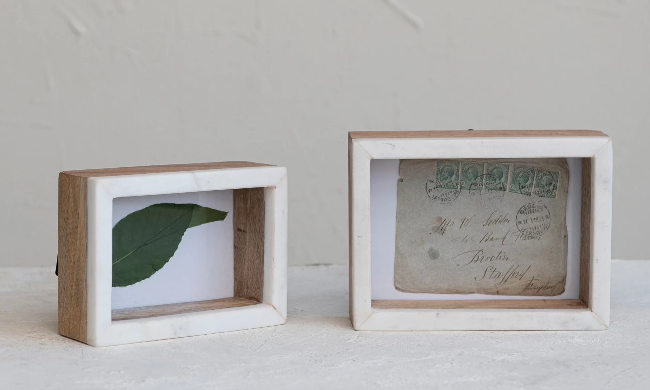 Frame Shadow Box Marble & Mango Wood Holds 5"x 7" by Homeportonline
