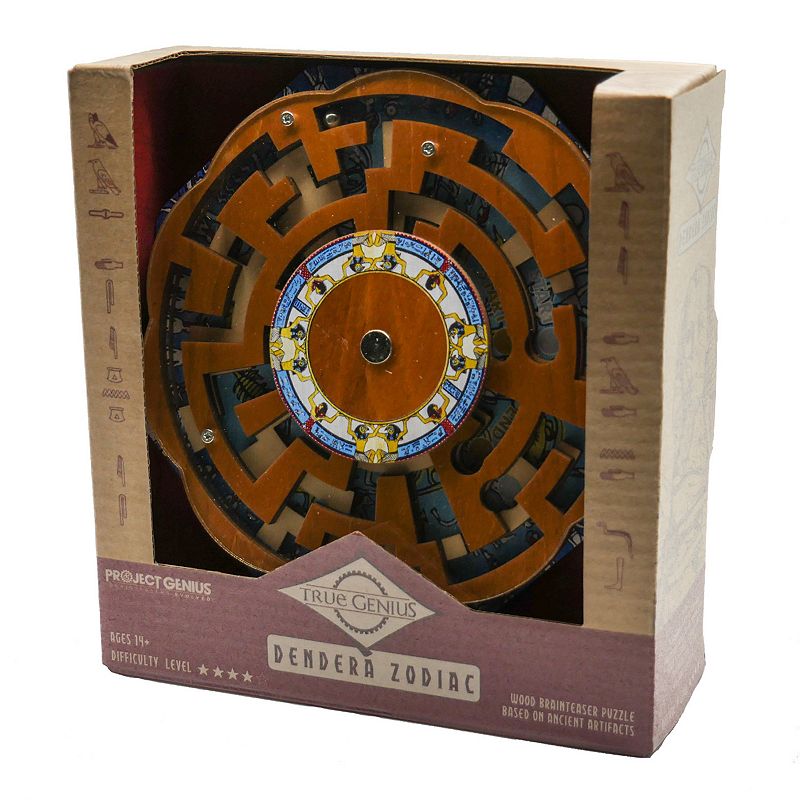 Dendera Zodiac Wooden Puzzle Based On The Ancient Night Sky, Medium Difficultly, Twist The Maze To Open New Pathways For Both Ball Bearings To Navigate Through a Map of The Constellations