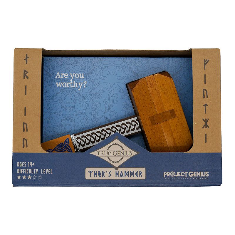 Project Genius Thor's Hammer Wooden Puzzle, Medium Difficulty, Disassemble And Reassemble This Norse-Themed Brainteaser Famed Mjolnir