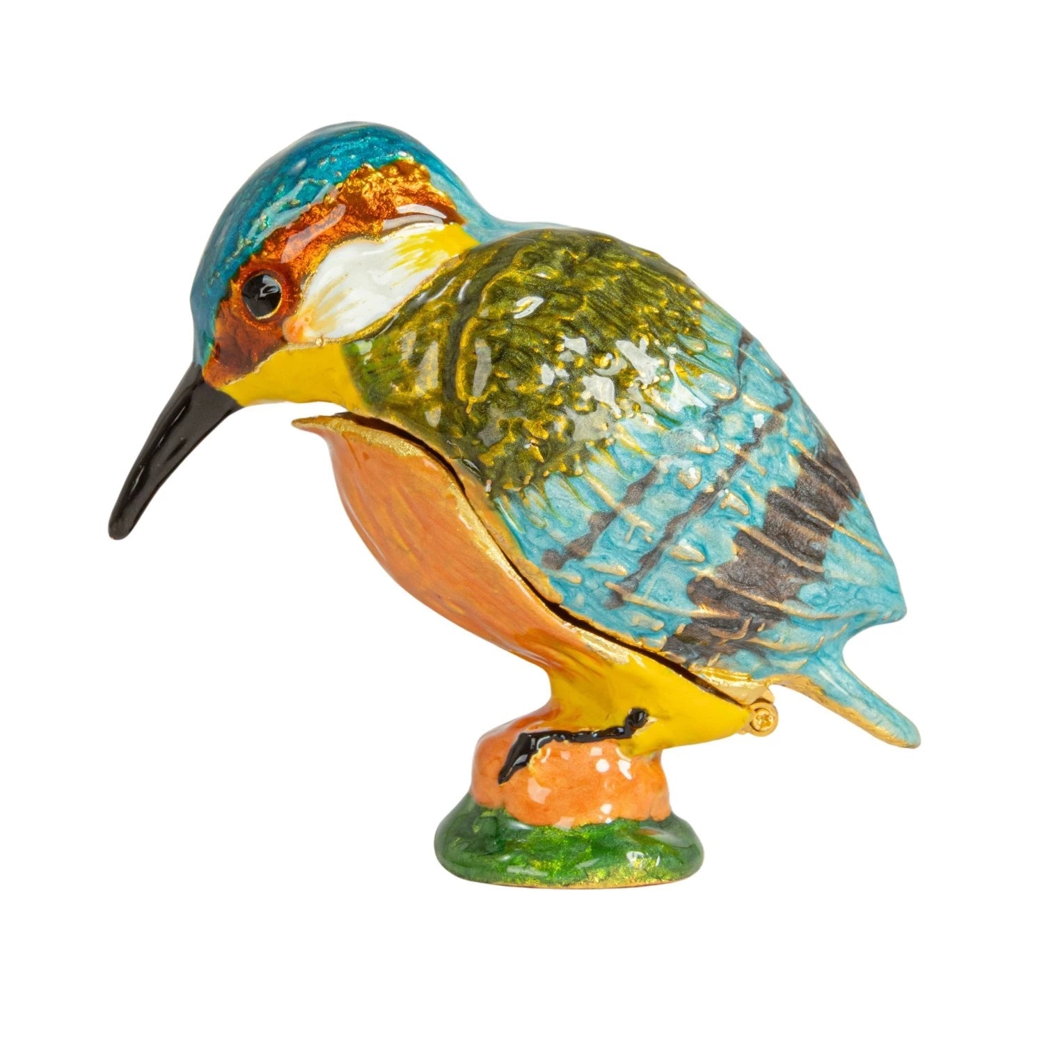 Trinket Box Enameled Metal Kingfisher 2.25"h by Homeportonline