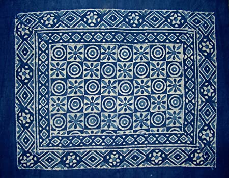Pillow Sham Indigo Dabu Floral Checkered Reverses Floral Buti by Homeportonline
