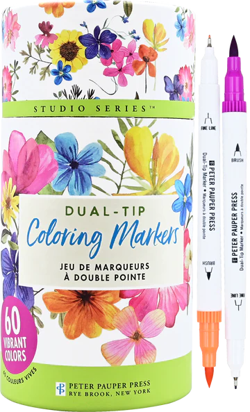 Art Center Markers Dual Tip 60 Colors Floral Cylinder Box by Homeportonline