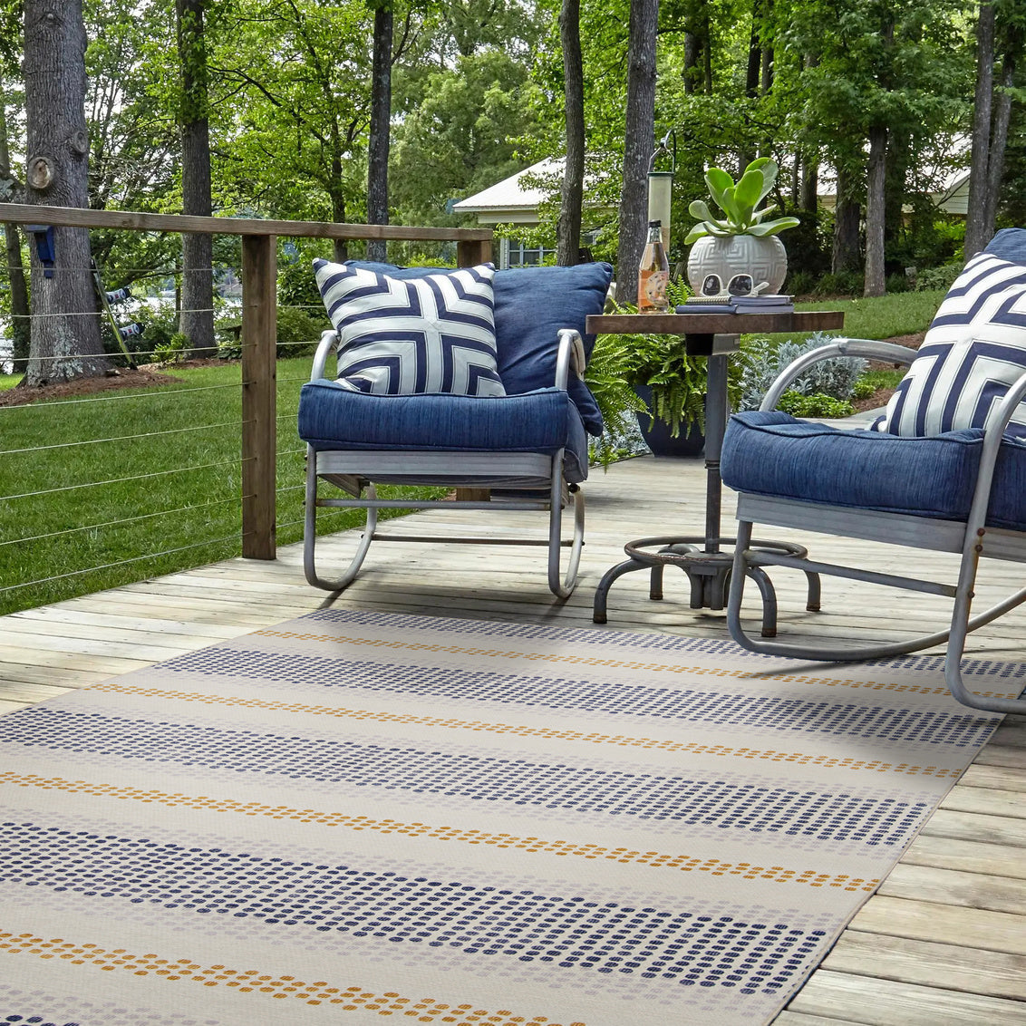 Outdoor Washable Delray Ivory & Blue Rug 5' x 7' by Homeportonline