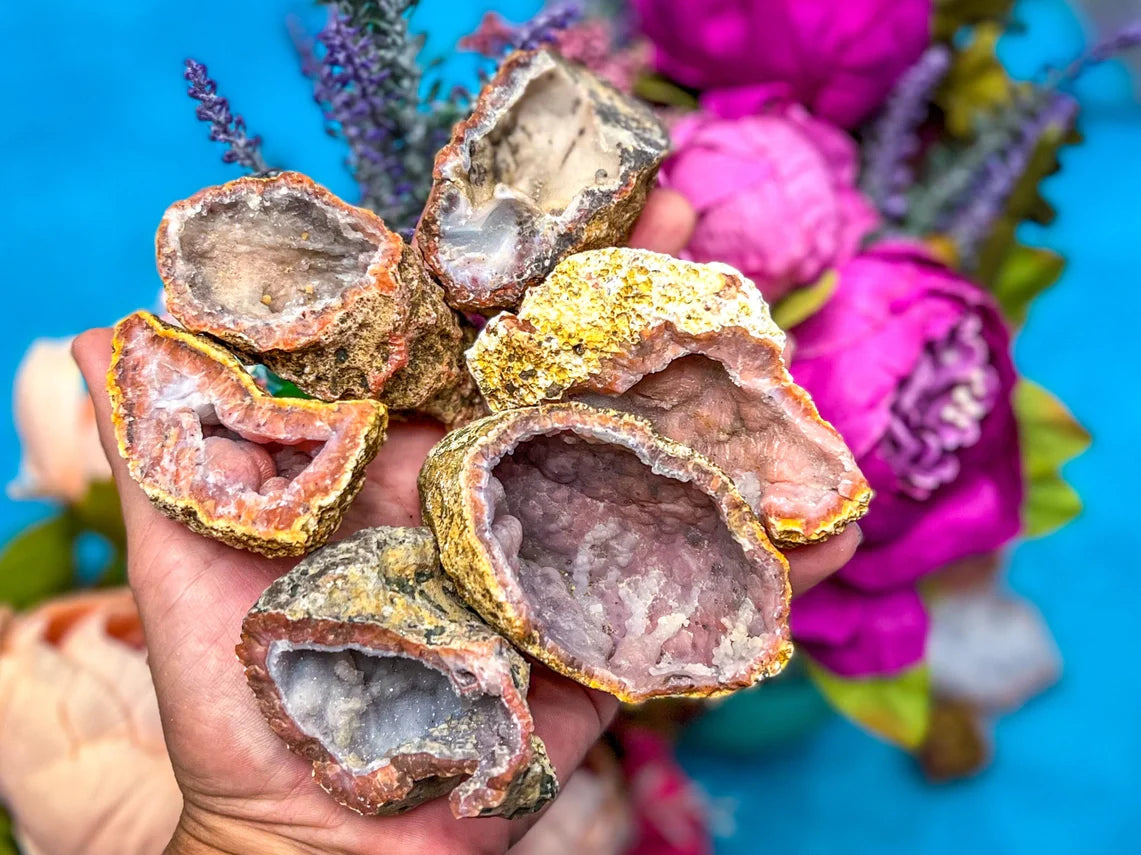 Pink and Red Raw Chalcedony Geodes