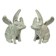 Zeckos White Cast Iron Flying Pig Bookends Home Decor Set of 2