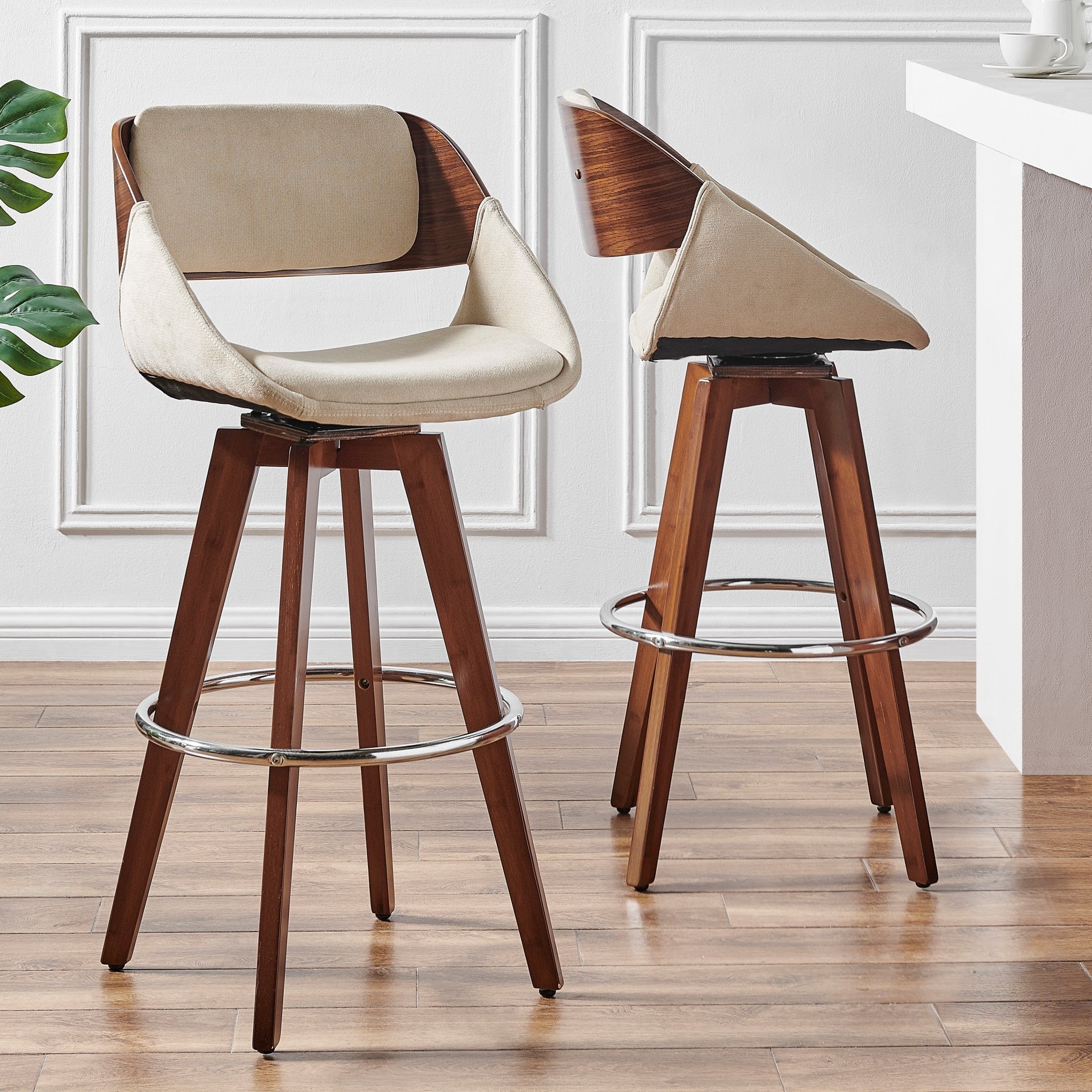 Cyprus KD Fabric Bar Stool Santorini Sand and Walnut by Homeportonline