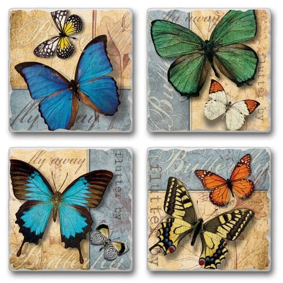 Flutter By - Tumbled Tile 4 Assorted Coasters (Sold Individually) by Homeportonline