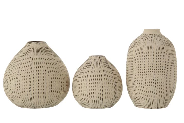 Vase Stoneware Textured Off White & Black Dots 5.5"h by Homeportonline