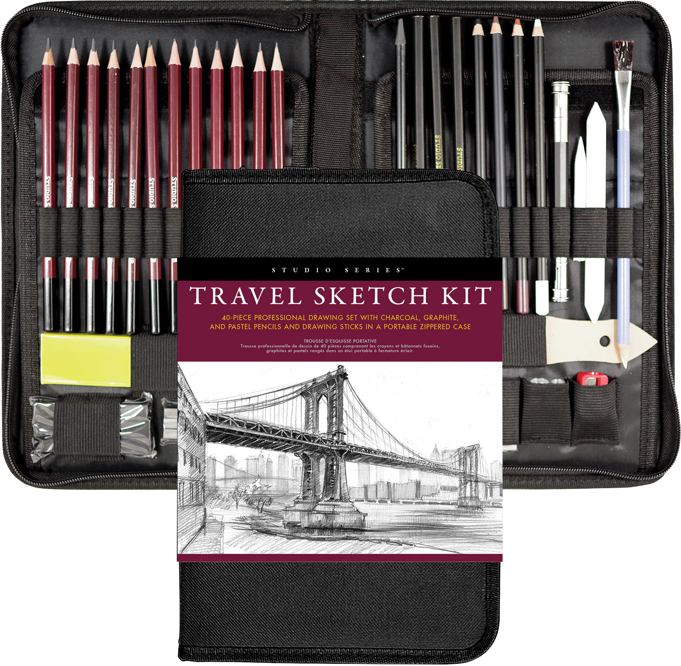 Art Center Travel Sketch Kit 40 Piece Zippered Case by Homeportonline