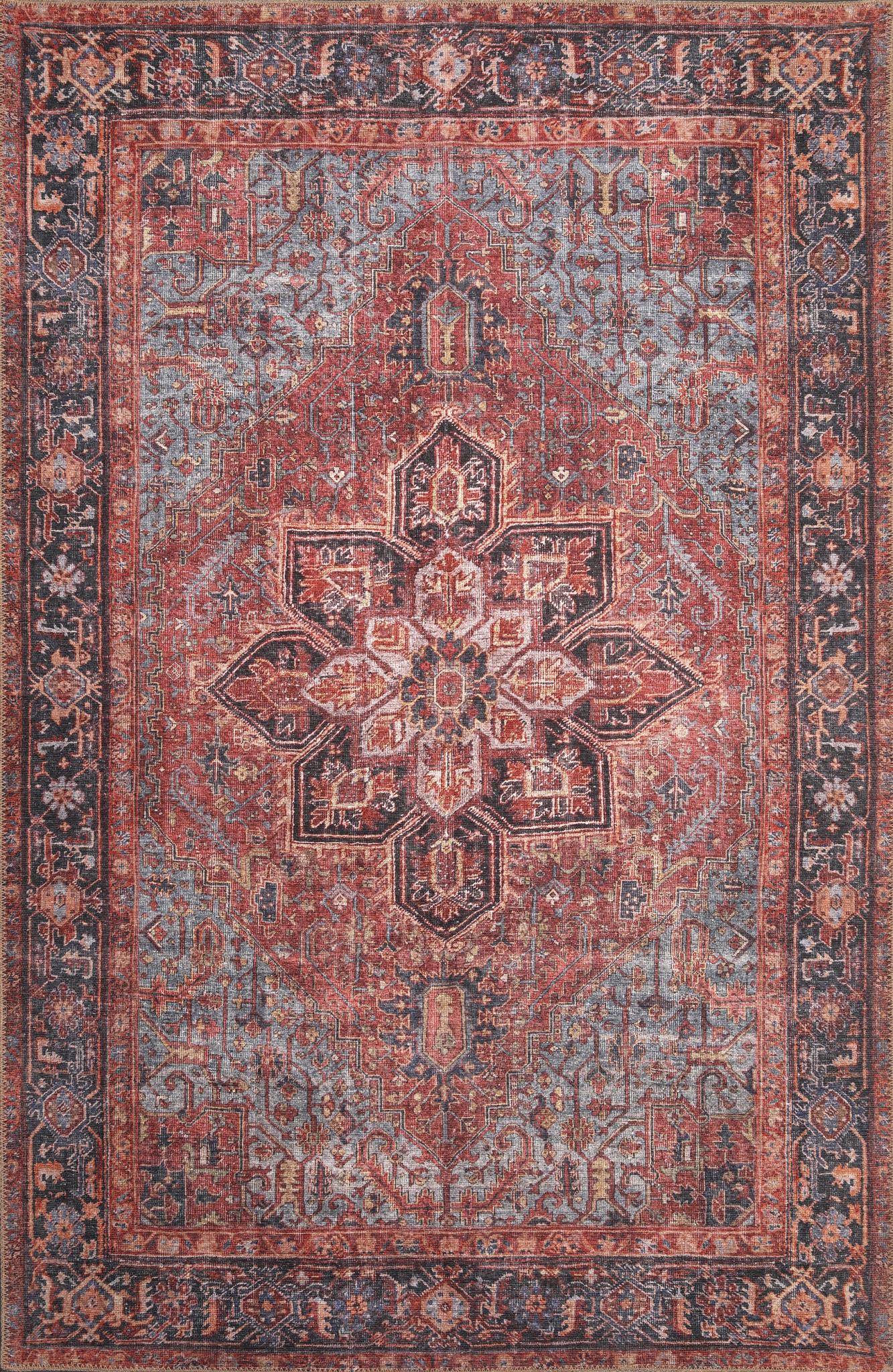 London Anna Red Washable Rug 5' x 7'6" by Homeportonline