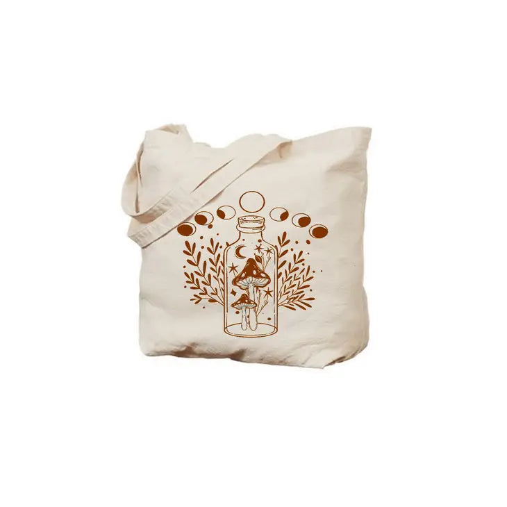 Mushroom Magic Botanical Witchy Moon Phase Tote Bag