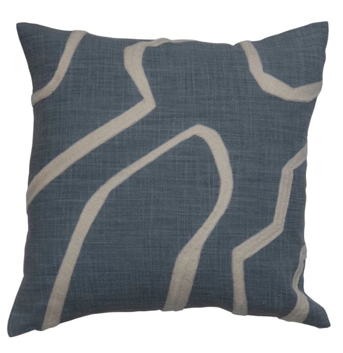 Pillow Cotton Embroidered Blue & Cream Polyester Fill 18" Square by Homeportonline