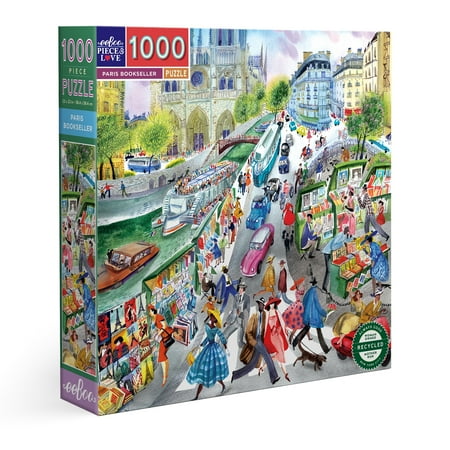 eeBoo Piece & Love: Paris Bookseller - 1000 Piece Puzzle - Adult Square Jigsaw  23x23   Includes Image Reference Insert  Glossy High-Quality Pieces